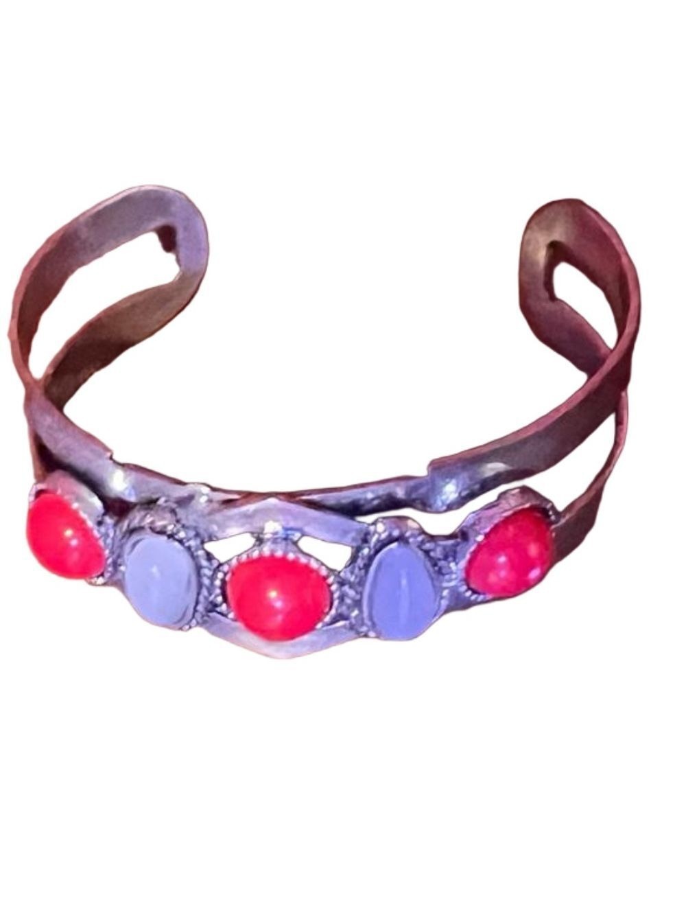 FASHION JEWELRY Red and gray stone cuff bracelet for small wrist